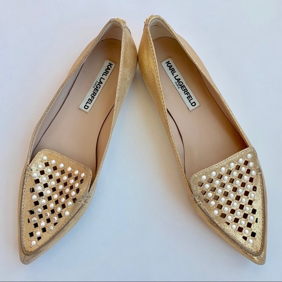 Karl Lagerfeld Devan Embellished Gold Soft Brushed Suede Shoe - Picture 4 of 5